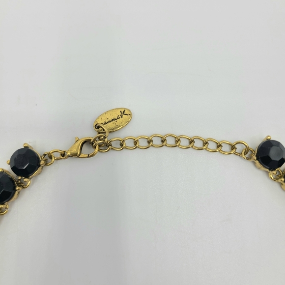 Youmi K Jewel Statement Necklace Black Clear Sparkling Stones Gold Setting 18" - Picture 5 of 7